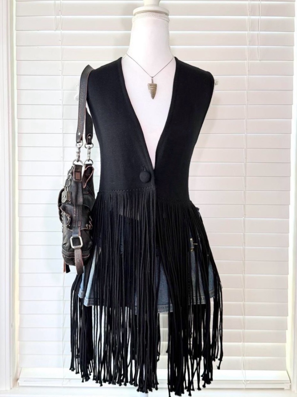 Andrea Jovine Black Wool Fringe Vest Like New